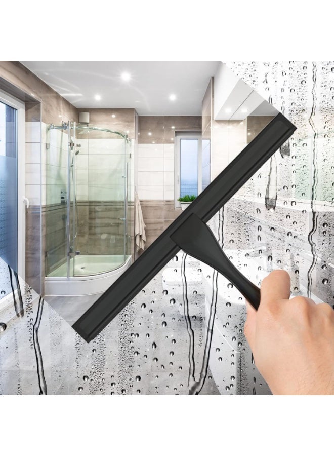 All-Purpose  Stainless Steel Shower Squeegee for Shower Doors with 2 Adhesive Hooks, Bathroom Cleaner Tool Household Window Mirror Squeegee for Home Cleaning, Glass Door, Tile Wall, Car, 14 Inch Black - Image 3